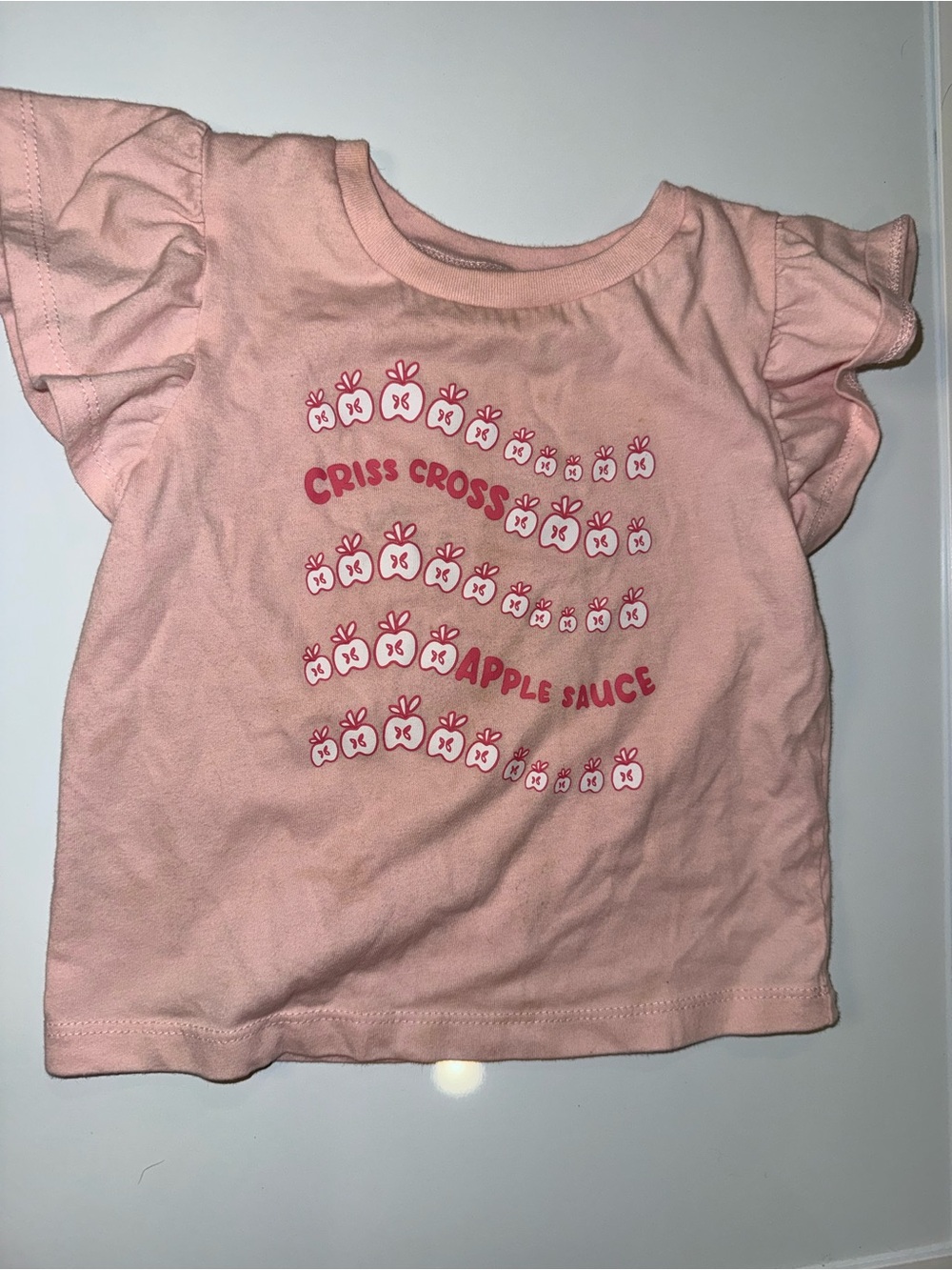 okie dokie Pink Ruffle Sleeve 'Criss Cross Applesauce' Tee